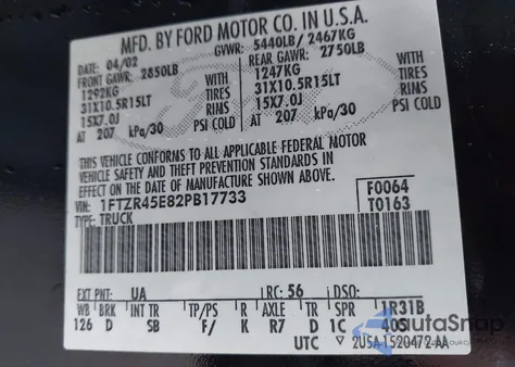 2002 Ford Ranger Edge/Xlt from USA, damaged, VIN 1FTZR45E82PB17733